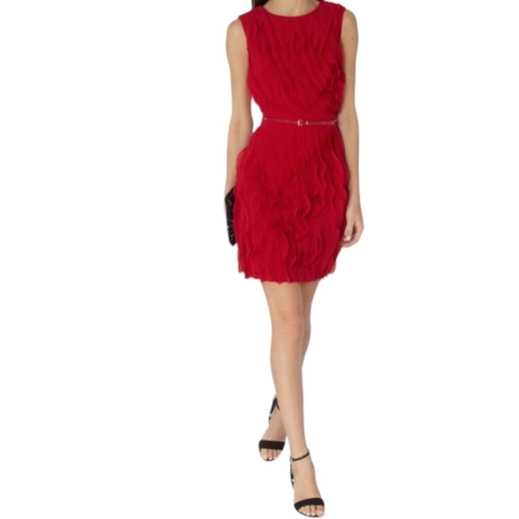REISS Jasmine Ruffle Detail Sleeveless Crafted Dress, Cherry Red, Size 6 - Picture 6 of 7